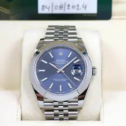 NEW 2024 ROLEX DATEJUST 126300 41MM BLUE DIAL SMOOTH JUBILEE BOX PAPERS
