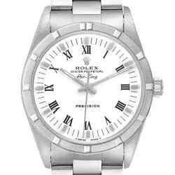ROLEX AIR KING 34MM WHITE ROMAN DIAL STEEL MENS WATCH 14010 BOX PAPERS
