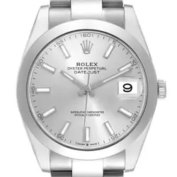 ROLEX DATEJUST 41 SILVER DIAL STEEL MENS WATCH 126300 BOX CARD