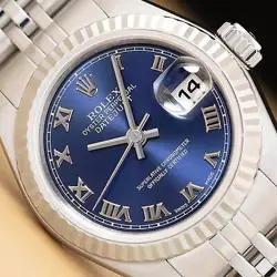 ROLEX LADIES DATEJUST 79174 BLUE ROMAN DIAL 18K WHITE GOLD STAINLESS STEEL WATCH