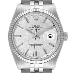 ROLEX DATEJUST STEEL WHITE GOLD SILVER LINEN DIAL VINTAGE MENS WATCH 1601