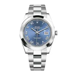 ROLEX DATEJUST 41 WATCH 41MM BLUE ROMAN NUMERALS DIAL STAINLESS STEEL 126300