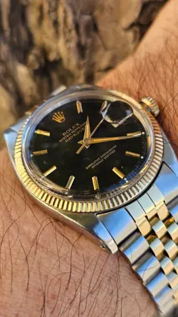 VINTAGE ROLEX 1601  PIE-PAN BLACK DIAL MEN'S AUTOMATIC WATCH  1961
