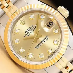 ROLEX LADIES DATEJUST 69173 18K GOLD STEEL FACTORY DIAMOND DIAL 2-TONE WATCH