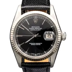 MENS ROLEX DATEJUST 16014 STAINLESS STEEL WATCH 18K WHITE GOLD BEZEL BLACK DIAL