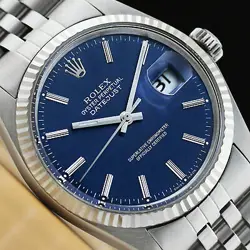 ROLEX MENS DATEJUST BLUE DIAL 18K WHITE GOLD & STAINLESS STEEL QUICKSET WATCH