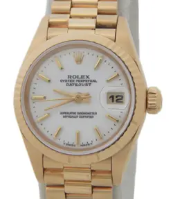 LADIES ROLEX SOLID  18K YELLOW GOLD DATEJUST WATCH WITH WHITE DIAL 69178