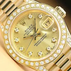 ROLEX LADIES PRESIDENT FACTORY DIAMOND DIAL, DIAMOND BEZEL & LUGS 18K GOLD WATCH