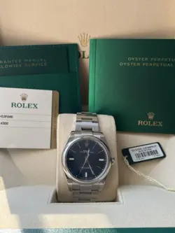 FULL SET ROLEX OYSTER PERPETUAL 114300 SILVER OYSTER BRACELET WITH SILVER BEZEL