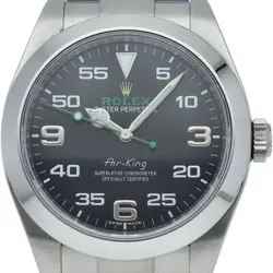 ROLEX AIR KING WATCH 116900 BOX WARRANTY STAINLESS STEEL MENSWATCH BLACK FIN...