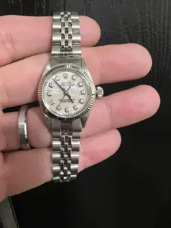 ROLEX LADIES OYSTER PERPETUAL MOTHER OF PEARL DIAMOND DIAL JUBILEE BAND WATCH