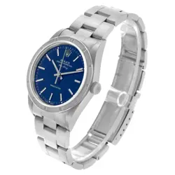 ROLEX AIR KING ENGINE TURNED BEZEL BLUE DIAL STEEL MENS WATCH 14010