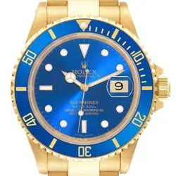 ROLEX SUBMARINER YELLOW GOLD BLUE DIAL 40MM MENS WATCH 16618