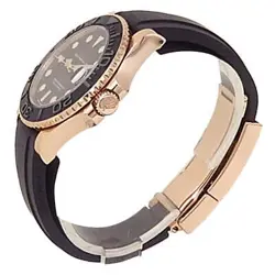 Rolex Yacht-Master 18k Everose Gold Black Rubber Auto Black Men's Watch 268655