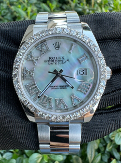 ROLEX DATEJUST 41MM WATCH 126300 STAINLESS STEEL WHITE MOP DIAL DIAMOND BEZEL