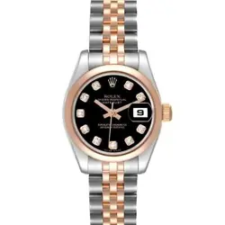 ROLEX DATEJUST STEEL ROSE GOLD BLACK DIAMOND DIAL LADIES WATCH 179161