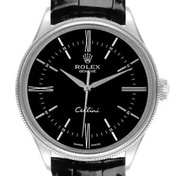 ROLEX CELLINI TIME WHITE GOLD BLACK DIAL MENS WATCH 50509