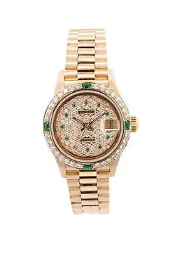 ROLEX PRESIDENT DATEJUST 26MM 18K GOLD EMERALD & DIAMOND LADIES WATCH
