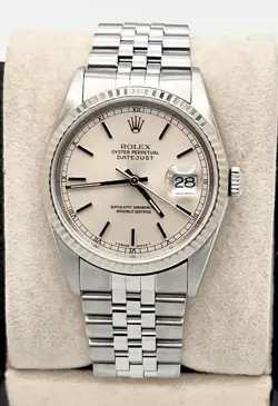 ROLEX DATEJUST 16234 36MM SILVER DIAL STAINLESS STEEL 18K GOLD BEZEL JUBILEE
