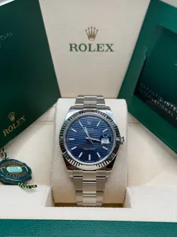 ROLEX DATEJUST 41 NEW 2024 BLUE MOTIF FLUTED DIAL STAINLESS FLUTED BEZEL OYSTER