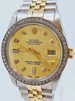 ROLEX MENS DATEJUST OYSTER GOLD  STAINLESS STEEL DIAMOND DIAL BEZEL WATCH