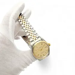 Men's Rolex 34mm Date 18K Gold / Steel Watch with Gold Dial and Fluted Bezel.