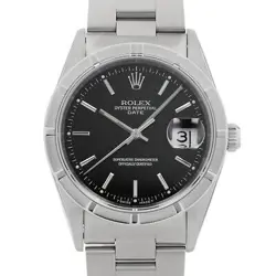 ROLEX OYSTER PERPETUAL DATE 15210 BLACK BAR W NUMBER SECOND HAND MENS