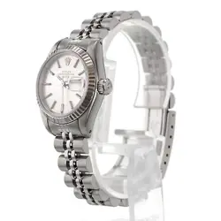 Rolex Datejust 26 69174 Silver Stick 18k White Gold Fluted Jubilee Ladies Watch