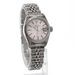 Rolex Datejust 26 69174 Silver Stick 18k White Gold Fluted Jubilee Ladies Watch