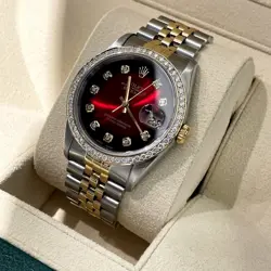 ROLEX DATEJUST 36 RED 10-DIAMOND DIAL TWO-TONE JUBILEE DIAMOND BEZEL ref: 16233