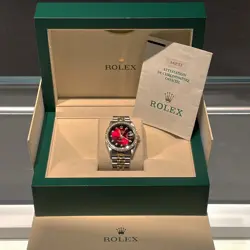 ROLEX DATEJUST 36 RED 10-DIAMOND DIAL TWO-TONE JUBILEE DIAMOND BEZEL ref: 16233