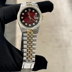 ROLEX DATEJUST 36 RED 10-DIAMOND DIAL TWO-TONE JUBILEE DIAMOND BEZEL ref: 16233