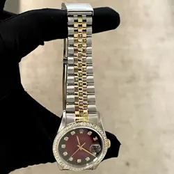 ROLEX DATEJUST 36 RED 10-DIAMOND DIAL TWO-TONE JUBILEE DIAMOND BEZEL ref: 16233