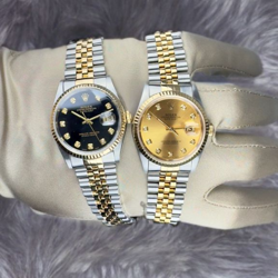 2 ROLEX DATEJUST 18K YELLOW GOLD FLUTED BEZEL DIAMOND DIAL ALL ORIGINAL WITH BOX