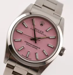 ROLEX OYSTER PERPETUAL 31MM STAINLESS STEEL PINK DIAL WATCH REF 77080