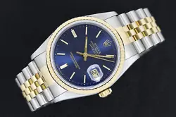 ROLEX MENS DATEJUST BLUE DIAL 18K YELLOW GOLD & STAINLESS STEEL WATCH