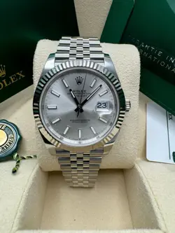 ROLEX DATEJUST 41 NEW 2023 SILVER DIAL STAINLESS STEEL FLUTED BEZEL JUBILEE