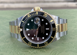 2004 ROLEX SUBMARINER 18K YELLOW GOLD STEEL TWO TONE BLACK DIAL 40MM WATCH 16613