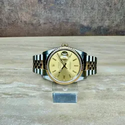 ROLEX MENS DATEJUST 36MM TWO-TONE CHAMPAGNE INDEX DIAL FLUTED JUBILEE BAND 16233