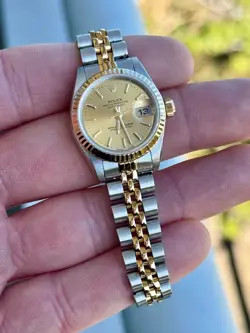 1991 ROLEX DATEJUST 69173 CHAMPAGNE 26MM W/ BOX & PAPERS   ORIGINAL RECEIPT