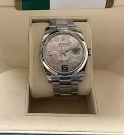 ROLEX DATEJUST 36MM SILVER FLORAL DIAL STEEL OYSTER WATCH 116200 BOX PAPERS