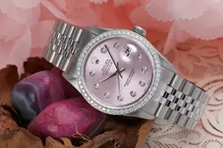 Rolex Datejust 36 mm Pink Dial Stainless Steel Diamond Watch Jubilee Band 16014.