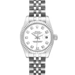 ROLEX DATEJUST STEEL WHITE GOLD DIAMOND DIAL LADIES WATCH 179174 BOX CARD
