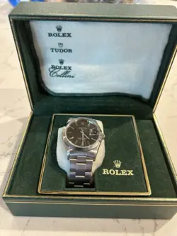 Rolex Date 15200- Black Dial W/ Oyster Bracelet & Silver Bezel, W/ Box & Papers!