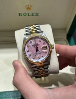 ROLEX SUBMARINER 16613 SILVER AND GOLD OYSTER WATCH WITH PINK DIAL