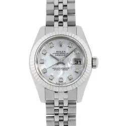 ROLEX DATEJUST 10P DIAMOND 179174NG WHITE SHELL D NUMBER SECOND HAND WOMEN