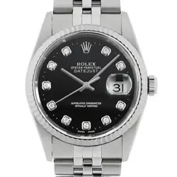 ROLEX DATEJUST 10P DIAMOND 16234G BLACK P NUMBER SECOND HAND MENS