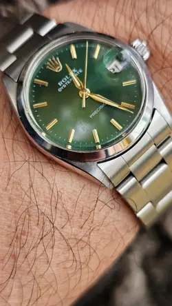Vintage Rolex 6466 Boy Size 30mm Olive Green Dial Hand-Winding Watch 1967