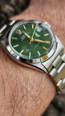 Vintage Rolex 6466 Boy Size 30mm Olive Green Dial Hand-Winding Watch 1967