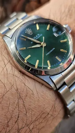 Vintage Rolex 6466 Boy Size 30mm Olive Green Dial Hand-Winding Watch 1967